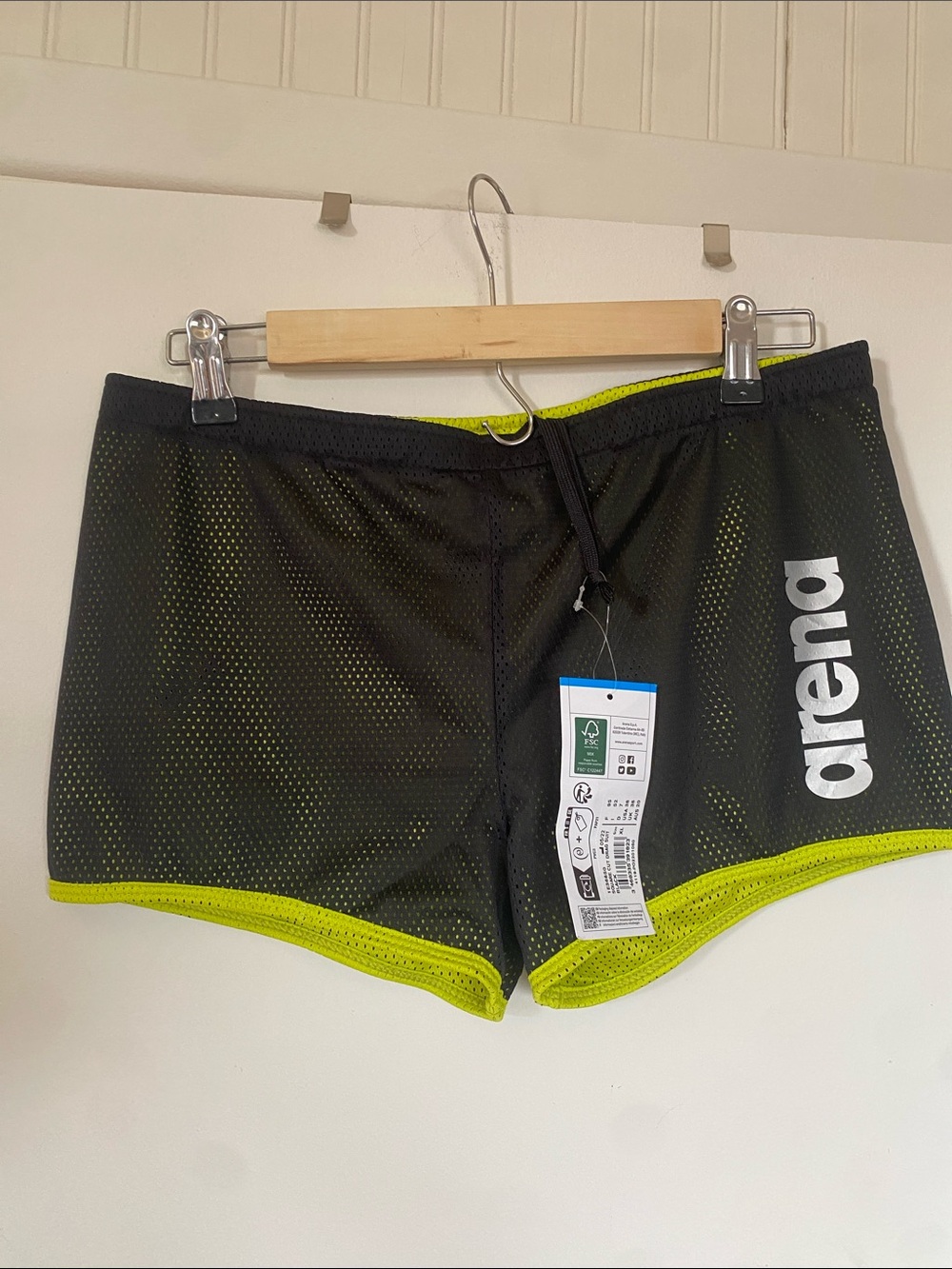 Arena Men's Black Swim Trunks with Neon Yellow Trim